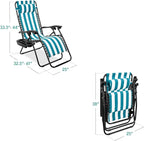 Best Choice Products Set of 2 Adjustable Steel Mesh Zero Gravity Lounge Chair Recliners w/Pillows and Cup Holder Trays - Peacock Striped - Image 2