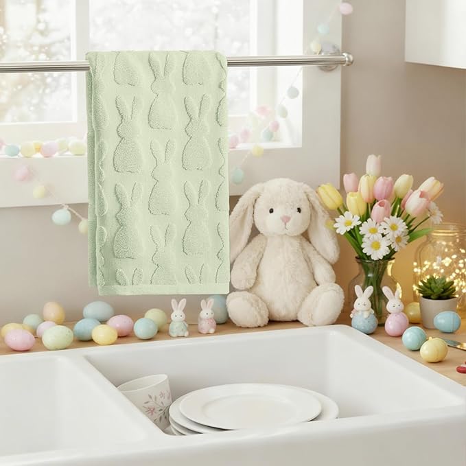 Artoid Mode 1 Pc Light Green 3D Rabbit Jacquard Easter Hand Towels - Image 5