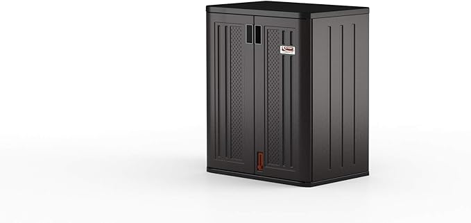 Suncast Heavy-Duty Resin Outdoor Storage Cabinet, 30" W x 20.25" D x 36" H Dark Grey Base Garage Storage Cabinet with Lockable Doors and Metal Reinforced Shelves, Made in The USA - Image 22