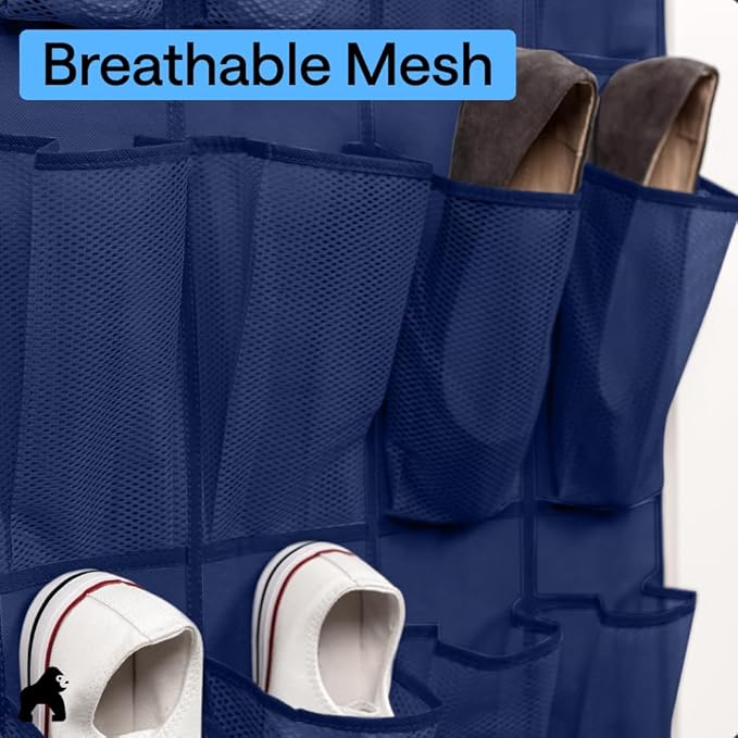 GORILLA GRIP Over the Door Shoe Organizer, 24 Large Breathable Mesh Pockets - Image 5