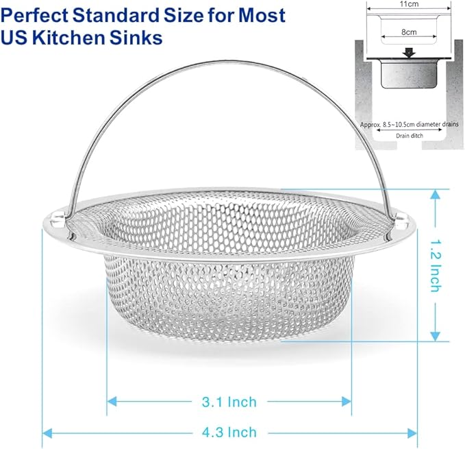 2 Pack Premium 304 Stainless Steel Kitchen Sink Strainer - Image 3