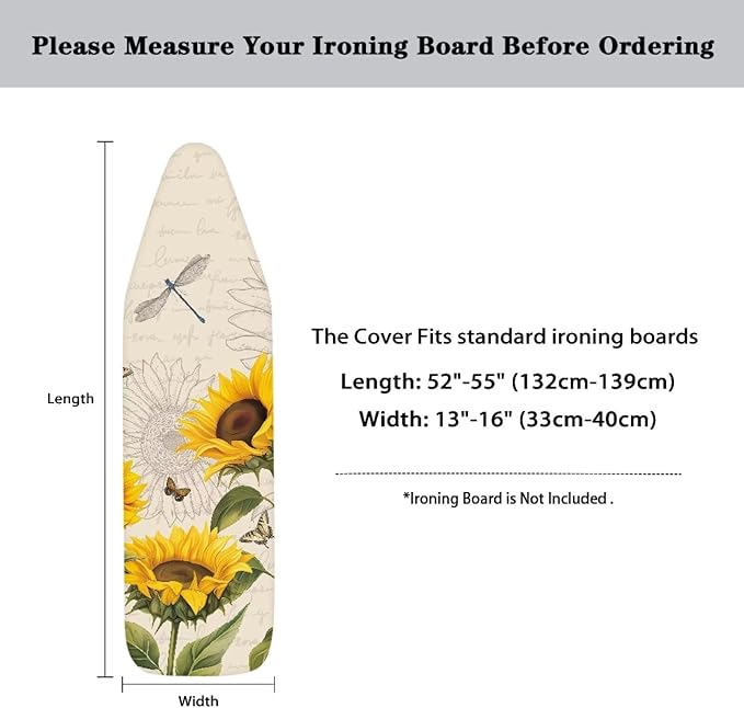 Sunflower Ironing Board Cover and Pad, Dragonfly Iron Board Cover Non-Slip - Image 6