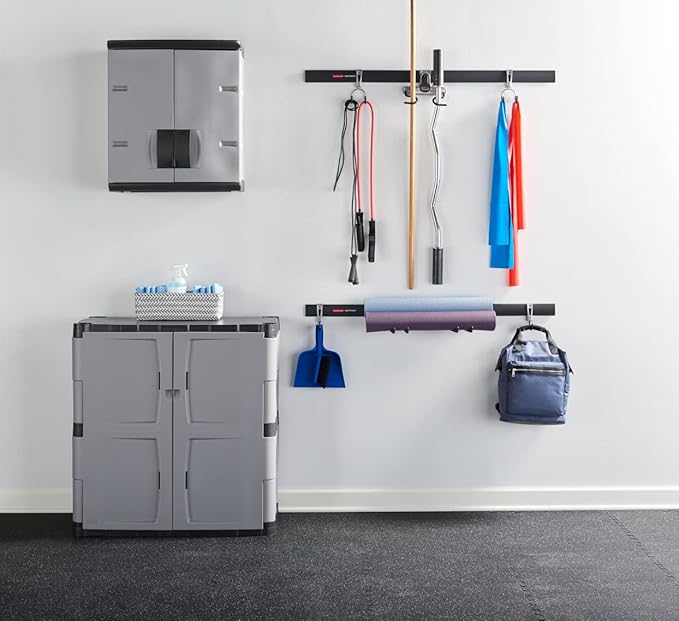Rubbermaid Wall Mounted Storage Cabinet with Doors 150-Pound Capacity Gray Lockable Three-Shelf Cubbard for Tools/Car Accessories/Cleaning in Home/Garage/Outdoor Areas - Image 9