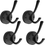 Matte Black Wall Hooks, 4 Pack Heavy Duty Coat Towel Hook Metal Double Backpack by TOFIIGREM