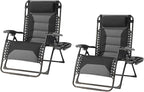 Zero Gravity Chair Set of 2 Oversized Padded Recliner with Adjustable Headrest & Cup Holder - 600D Oxford Folding Lounge Chair for Outdoor Camping, Patio, Poolside (Black & Gray) by Unknown