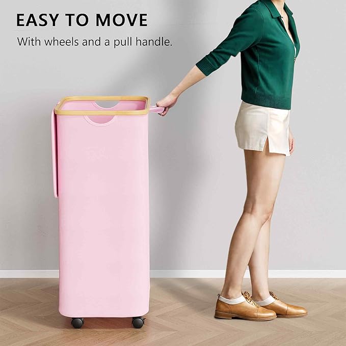 SUOCO Laundry Hamper on Wheels 100L, Clothes Basket - Image 3