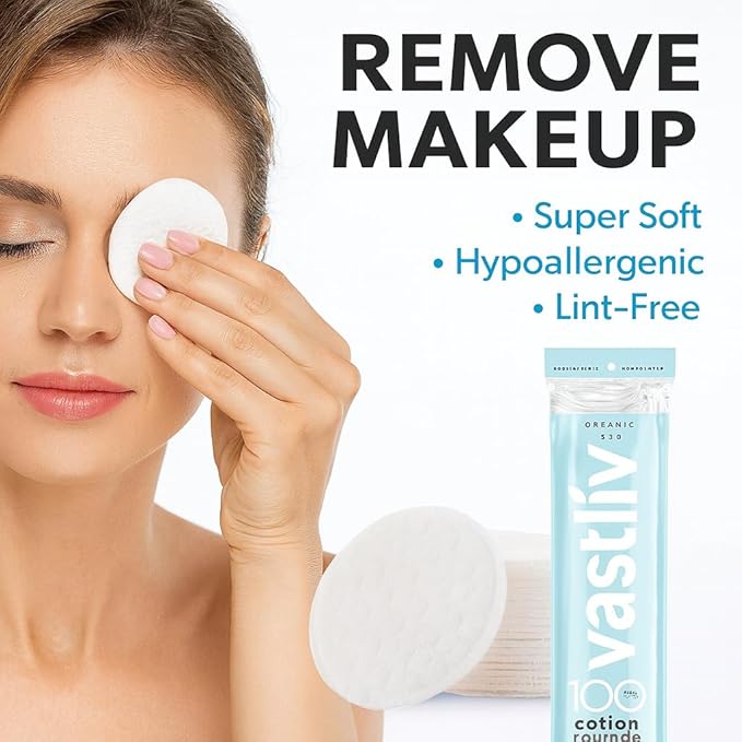 Organic Cotton Rounds for Face Makeup Remover Pads, Hypoallergenic, Lint-Free | - Image 4