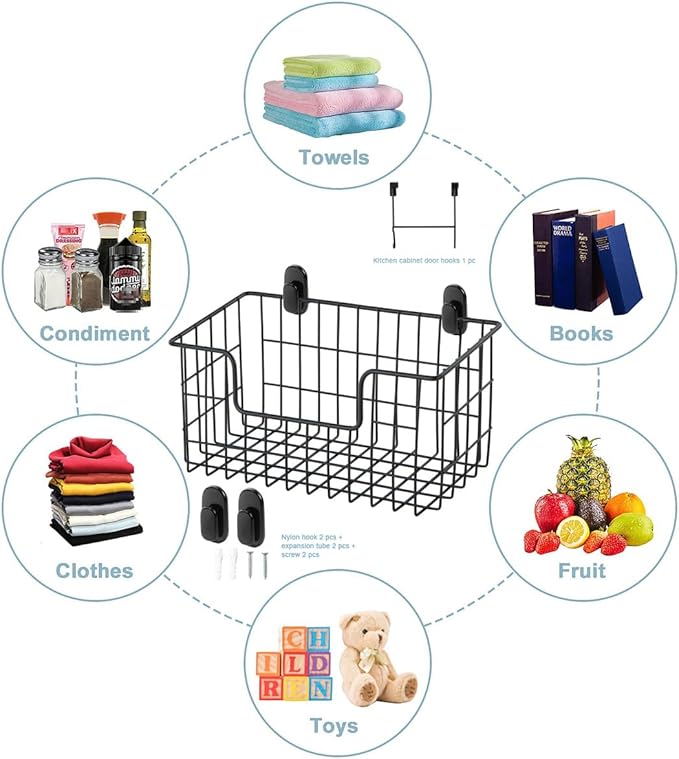 Wire Storage Basket 2 Packs, Wall Mounted Kitchen Bathroom, Hanging Cabinet - Image 2