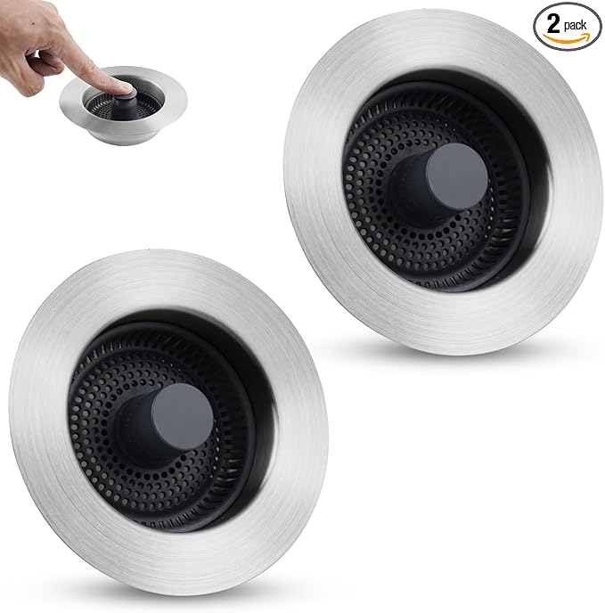Hygie Rinse Universal Kitchen Sink Stopper Strainer 2PCS 3-in-1#304 Stainless by Greatcomfortathome