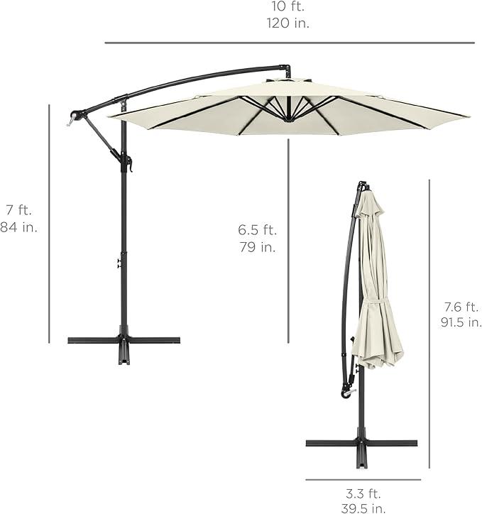 Best Choice Products 10ft Offset Hanging Market Patio Umbrella w/Easy Tilt Adjustment, Polyester Shade, 8 Ribs for Backyard, Poolside, Lawn and Garden - Ivory - Image 7