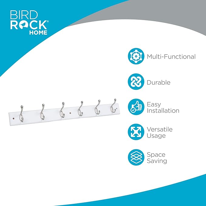 BIRDROCK HOME Oval Hook Coat and Hat Rack | 6 Hooks | Wall Mount | White Finish - Image 2