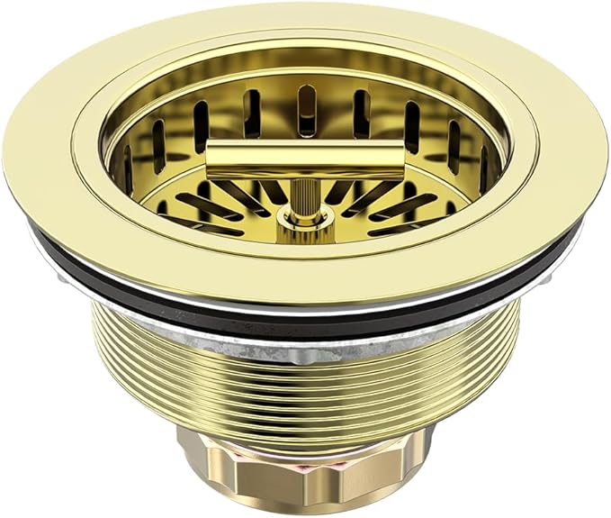 KONE 3-1/2 Inch Kitchen Sink Drain Assembly Stainless Steel Gold Kit by KONE