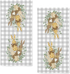Spring Hand Towels, 2 Packs Buffalo Plaid Easter Bathroom Towels Soft by qiuhuang