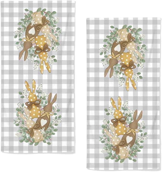 Spring Hand Towels, 2 Packs Buffalo Plaid Easter Bathroom Towels Soft by qiuhuang
