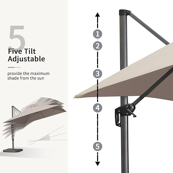 PURPLE LEAF 10' X 13' Square Cantilever Umbrella Patio Umbrella with Base Outdoor Umbrella Aluminum Offset with 360-degree Rotation for Garden Deck Pool Patio Taupe - Image 4