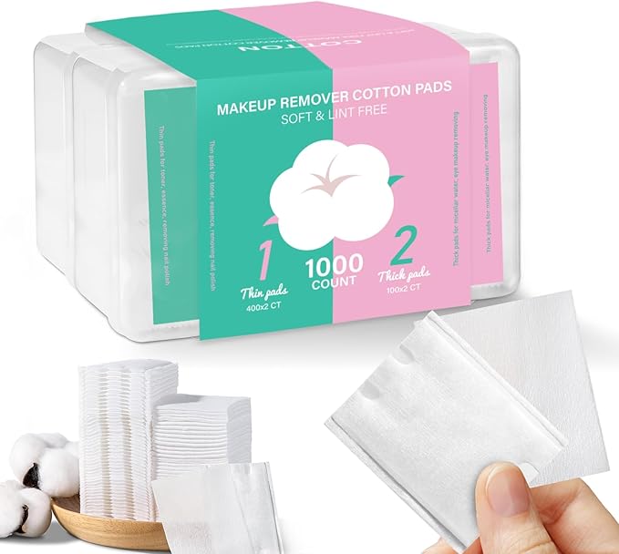 Square Makeup Cotton Pads, 200 Thick and 800 Ultra-Thin Soft, Lint-Free Pads by icotle