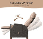 Grand patio Outdoor Recliner with Independent Adjustable Back and Footrest, Air Pump 150° Lay Flat Reclining Chair Removable Olefin Cushion Flip-Up Table Wicker Beige 1PC - Image 4