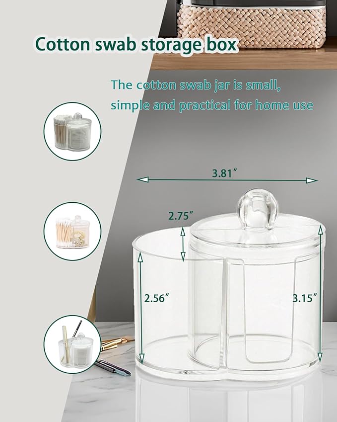 Makeup Pad Holder with Lid and Cotton Swab Storage, Durable PS Canister - Image 3