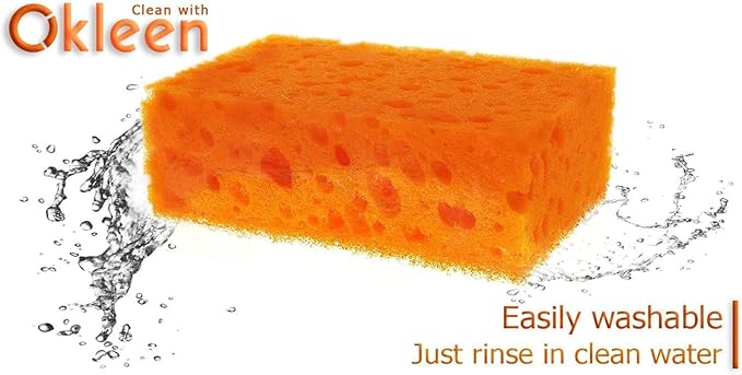 Orange Multi Use Scrub Sponge. Made in Europe. 9 Pack, 4.3x2.8x1.4 inches. - Image 3