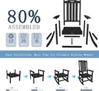 Oversized Rocking Chair Set of 4, Outdoor Rocking Chair for Adults, All Weather Resistant Porch Rocker for Lawn Garden, Black - Image 9