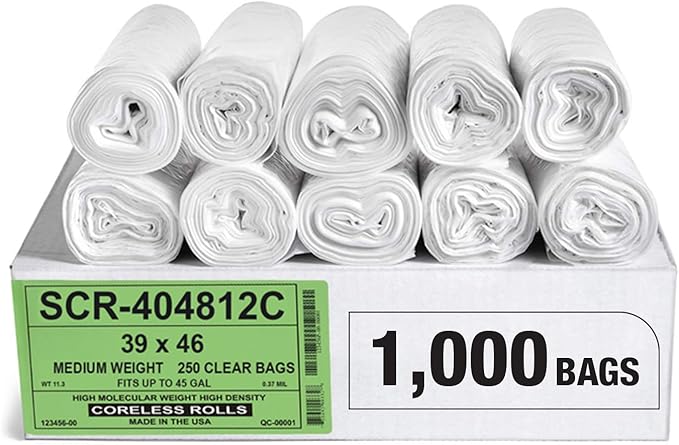 Aluf Plastics 45 Gallon 12 Micron Clear Trash Bags by AlufPlastics