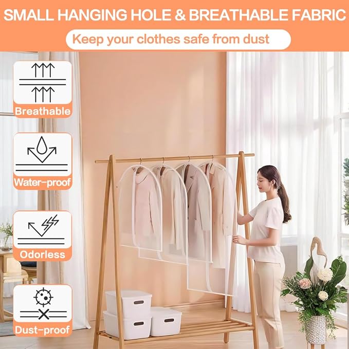 Clear Garment Bags for Hanging Clothes Travel Clothes Storage Bags Closet Cover - Image 5