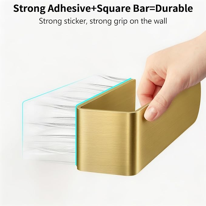2 Pack Gold Hand Towel Holder, Adhesive Towel Bars Wall Mounted, 8 Inch Square - Image 3