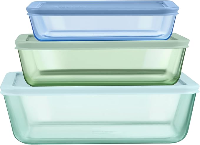 Pyrex Colors Tinted Glass Rectangle Food Storage Container Set, Snug Fit by Pyrex