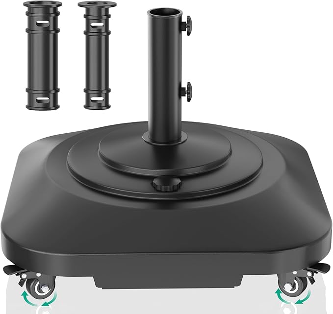 Umbrella Base with Wheels, Umbrella Stand Base Heavy Duty 100lb Windproof, Fillable Umbrella Base Mobile Square Umbrella Stand Outdoor Base for Patio, Deck, Poolside, Lawn, Fits Most Sized Umbrellas by QZER