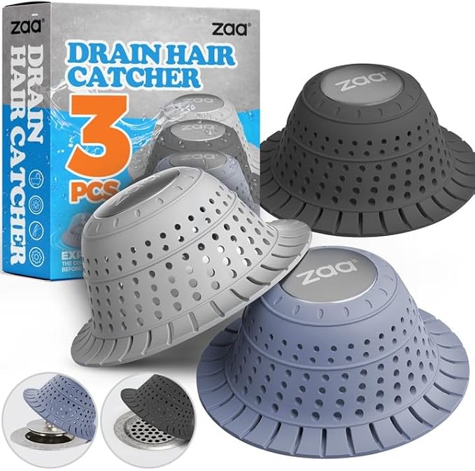 zaa Bathtub Drain Hair Catcher, Silicone Collapsible 3 Pack Drain Protector by zaa