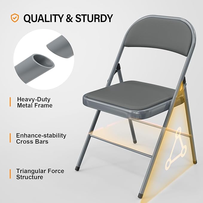 VINGLI 20 Pack Folding Chairs with Padded Seats, Metal Frame with Pu Leather Seat & Back, Capacity 350 lbs, Gray - Image 4