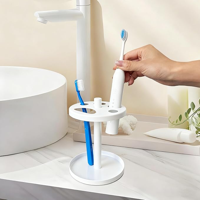 White Metal Toothbrush Holder – Countertop 4‑Toothbrush Organizer Set - Image 3
