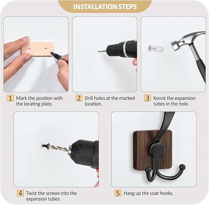 VIS'V Coat Hooks Wall Mount, Wooden Coat Hanger Hooks - Image 7
