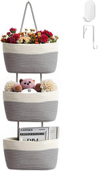 Hanging Baskets for Organizing, 3-Tier Woven Cotton Wall-Mounted Storage by WYCOROY