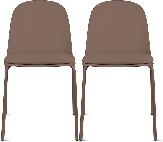 2xhome Parent Modern Stackable Armless Dining Chair | Plastic Shell Seat with Metal Legs | Indoor or Outdoor Use | Home Kitchen Patio (2, Brown, Padded Seat) by 2xhome