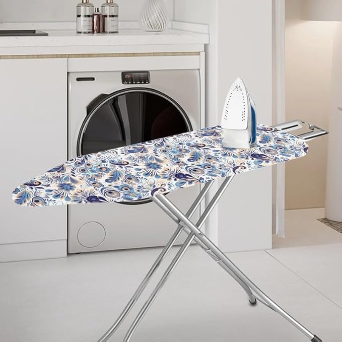 Blue Peacock Feather Steam Ironing Board Cover Damask Floral 15x54 Inch - Image 2