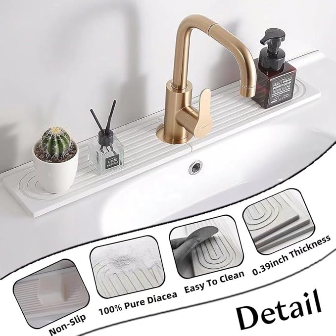 Quick Drying Stone Faucet Mat for Kitchen Sink, 18.1'' Long Diatomite Sink Tray - Image 6