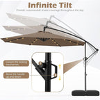 Tangkula 10ft Solar LED Patio Umbrella with Base, Offset Cantilever Outdoor Umbrella with 32 LED Lights, Infinite Tilt, 360 Degree Rotation, Crank Handle for Pool Deck Garden Backyard (Tan) - Image 5