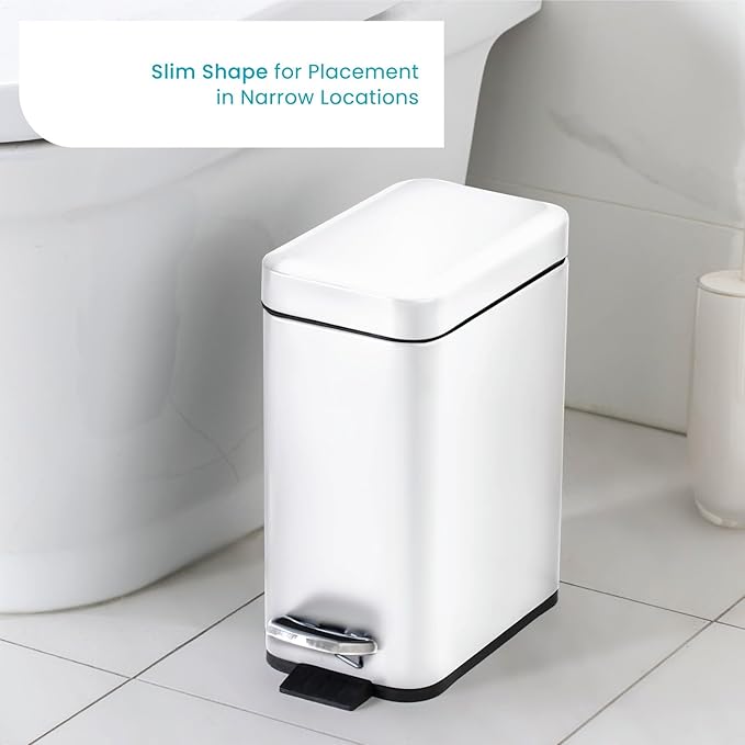 Home Zone Living 2-Pack 1.3 Gallon Small White Bathroom Trash Can - Image 2