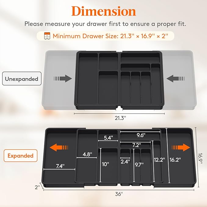 Lifewit Utensil Organizer for Kitchen Drawer, Expandable Cooking Silverware Tray - Image 2