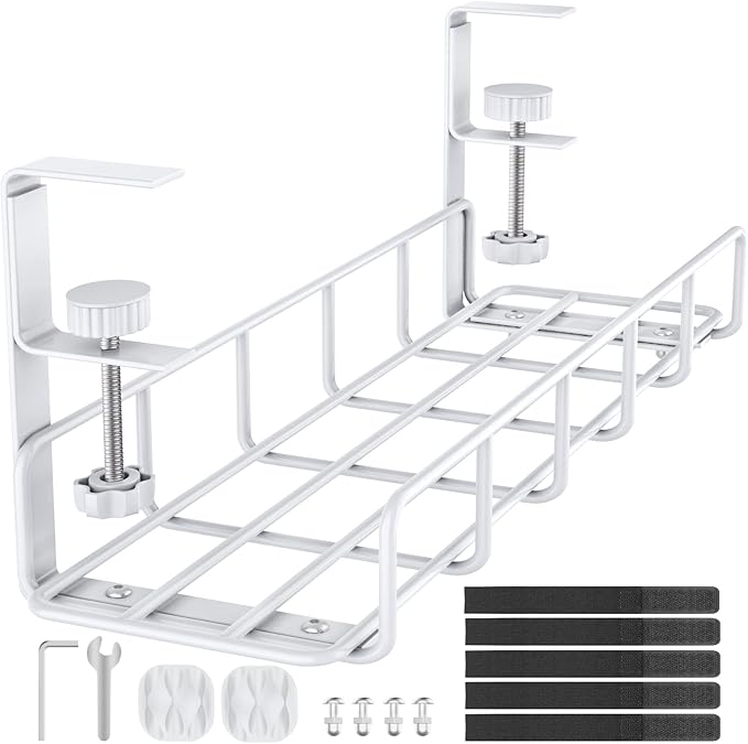 15.7” Under Desk Cable Management Tray, No Drill Heavy Duty Steel Standing Desk by REFLYING