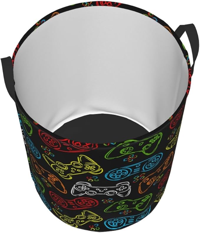 Colorful Game Joystick Silhouettes Laundry Hamper Bag - Image 2