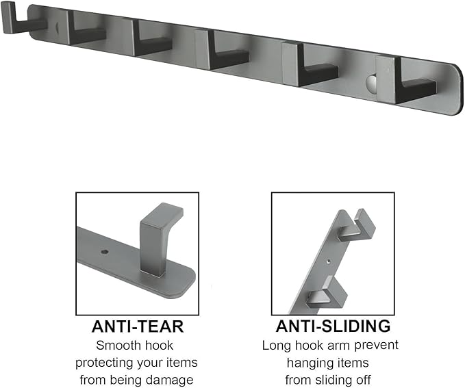 Coat Rack, Heavy Duty Stainless Steel 6 Tri Coat Hook Hanger, Wall Mounted - Image 3