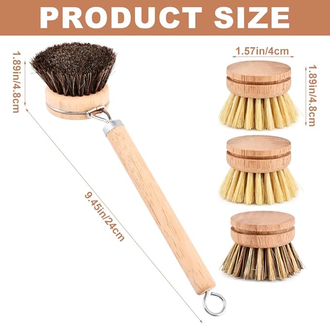 Bamboo Dish Brush with Handle - Image 2