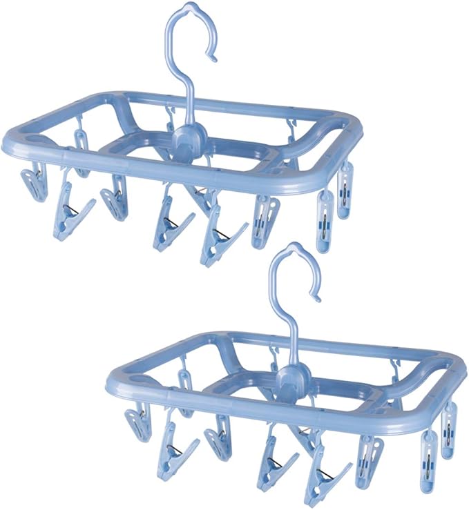 Small Clip & Drip Hanger 2-Pack, 12 Clips & 360 Rotatable Hook, Drying Hanger by Annaklin