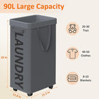 2 Pack Laundry Basket with Wheels, 90L Rolling Laundry Hamper with Wheels - Image 3