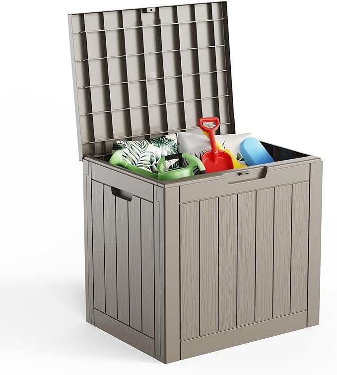 EasyUp 33Gal Outdoor Deck Box, Lager Patio Storage Box Indoor and Outdoor Use,Resin Storage Bin for Patio Furniture Cushions Garden Tools, Package Delivery (Gray) by EASYUP