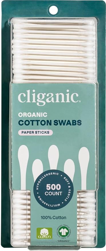 Cliganic Organic Cotton Swabs, Chlorine-Free Hypoallergenic, Gentle & Absorbent by Cliganic