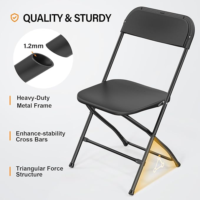 VINGLI 12 Pack Black Plastic Folding Chair, Indoor Outdoor Portable Stackable Commercial Seat with Steel Frame 350lb. Capacity for Events Office Wedding Party Picnic Kitchen Dining - Image 4
