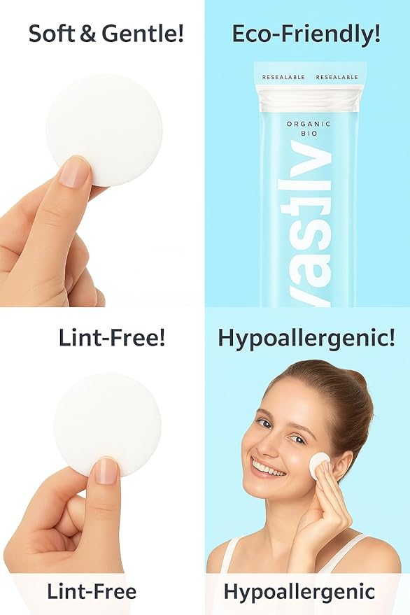 Organic Cotton Rounds for Face Makeup Remover Pads, Hypoallergenic, Lint-Free | - Image 3
